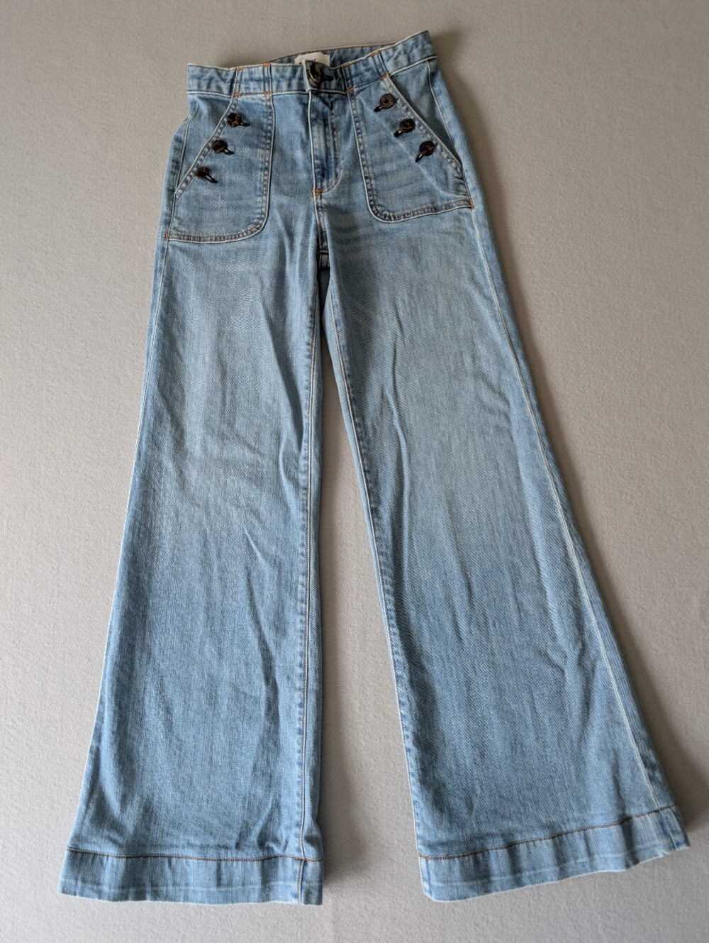 ASKK NY Brickhouse Wide Leg High Waist Button Accent Denim Trouser Jeans Sz 25 image 2